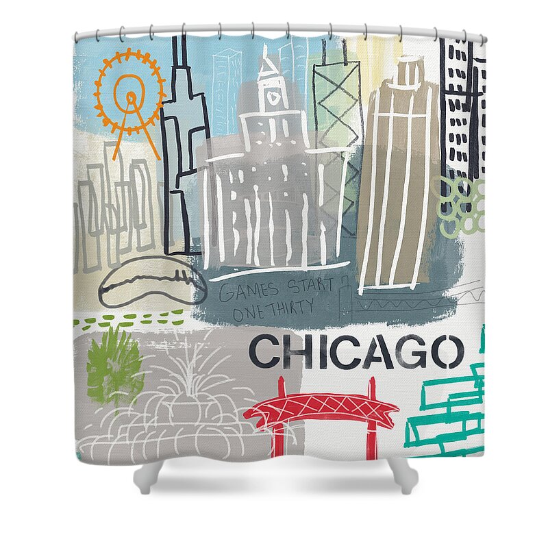 Chicago Shower Curtain featuring the painting Chicago Cityscape- Art by Linda Woods by Linda Woods