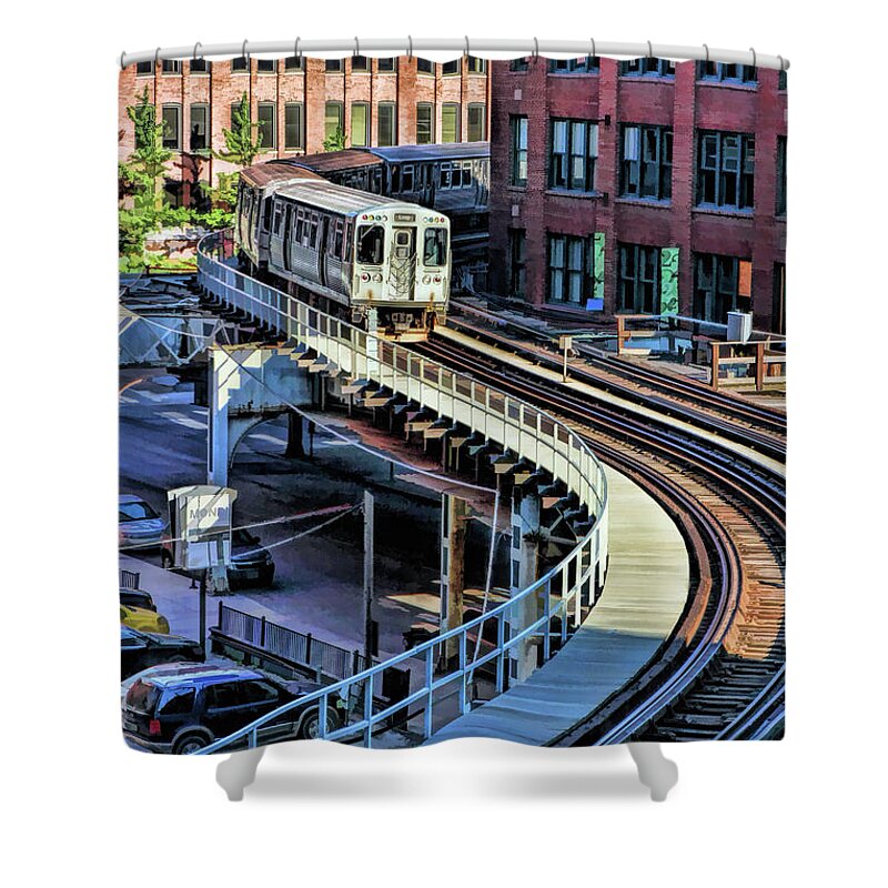 Chicago Shower Curtain featuring the painting Chicago El S-Curve by Christopher Arndt
