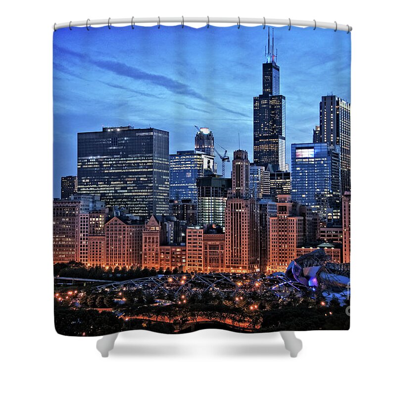 Chicago Shower Curtain featuring the photograph Chicago at night by Bruno Passigatti