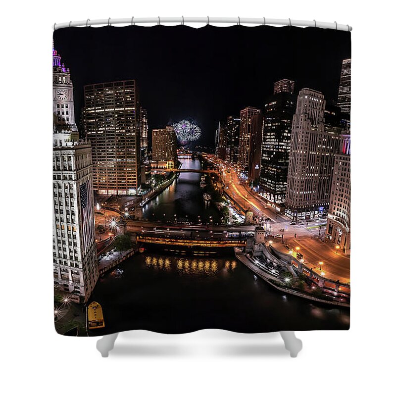 Chicago Shower Curtain featuring the photograph Chicago Night Live - Pano by Ryan Smith