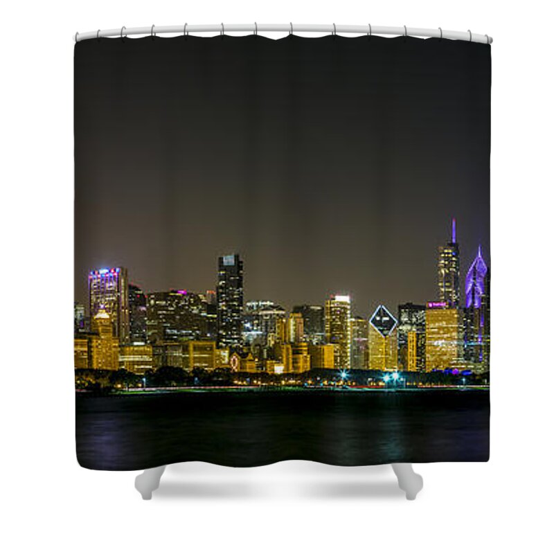 Chicago Shower Curtain featuring the photograph Chicago Night Panorama by Lev Kaytsner