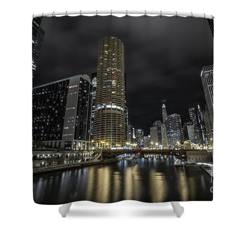 Chicago Shower Curtain featuring the photograph Chicago Riverfront Skyline at Night by Keith Kapple