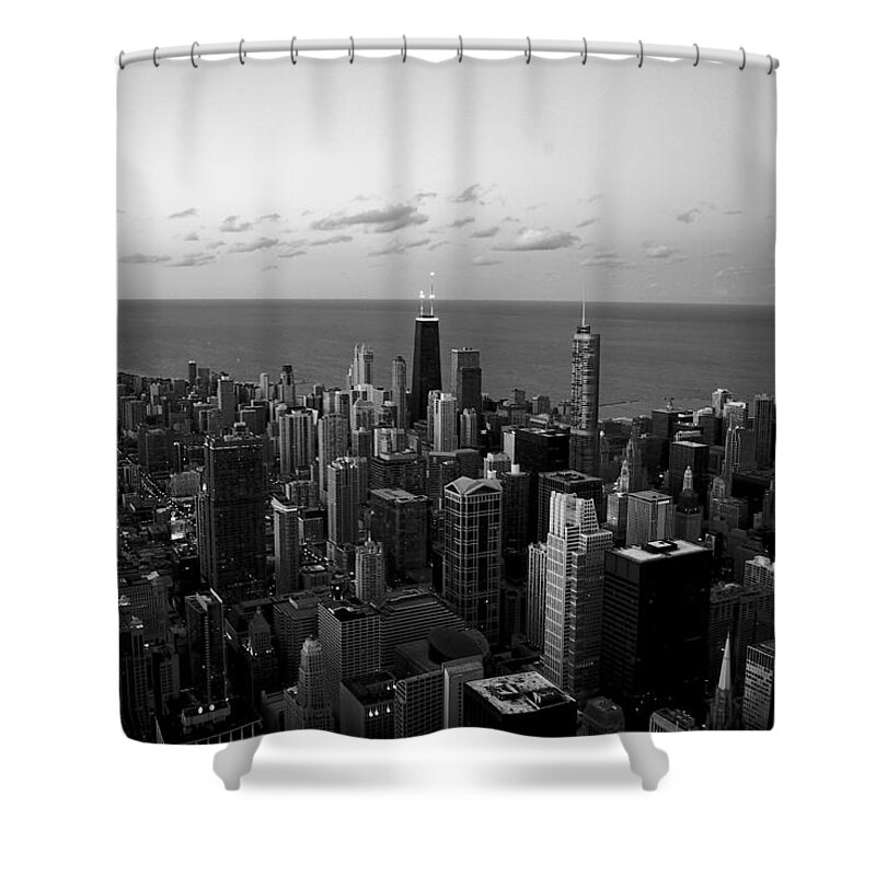 Sunset Shower Curtain featuring the photograph Chicago Skyline BW by Richard Zentner