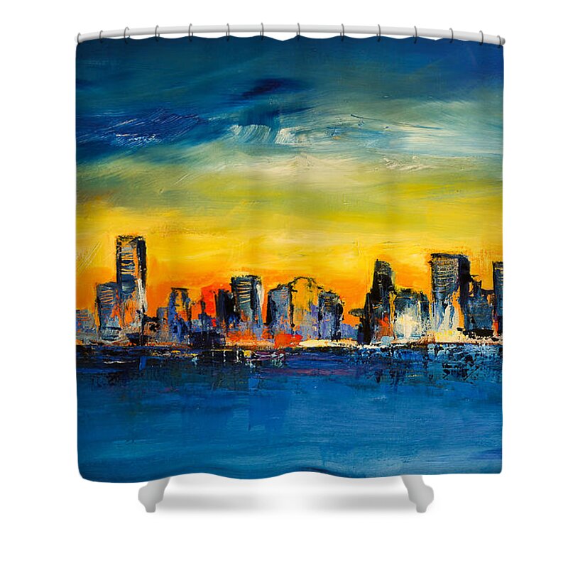 Chicago Shower Curtain featuring the painting Chicago Skyline by Elise Palmigiani