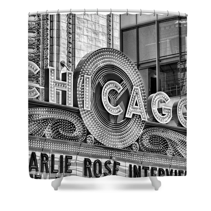 Chicago Shower Curtain featuring the photograph Chicago Theatre Marquee Black and White by Christopher Arndt