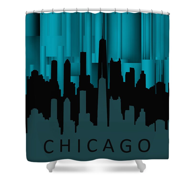 Chicago Shower Curtain featuring the digital art Chicago turqoise vertical by Alberto RuiZ