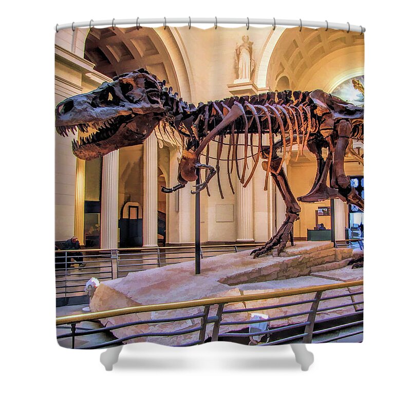Chicago Shower Curtain featuring the painting Chicago Tyrannosaurus Rex Sue by Christopher Arndt