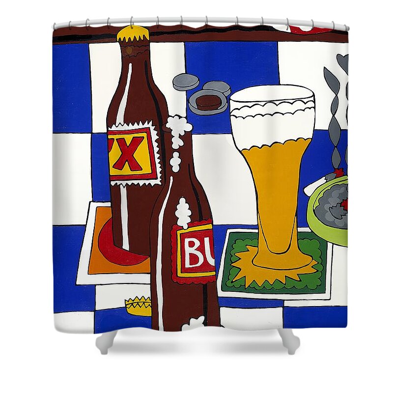 Beer Shower Curtain featuring the painting Chichis y Cervesas by Rojax Art