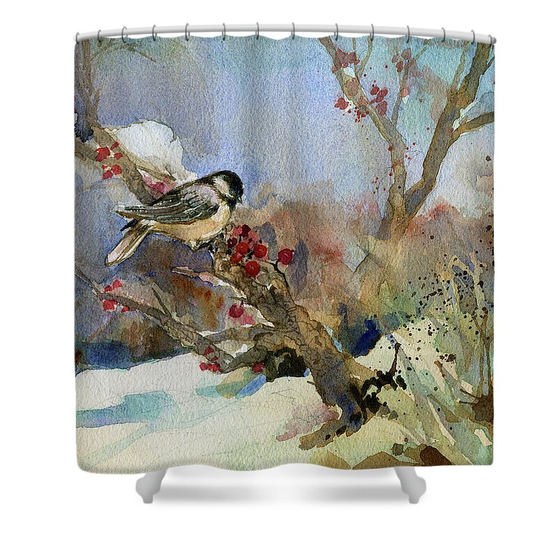 Garden Gate Shower Curtain featuring the painting Chickadee by Garden Gate magazine