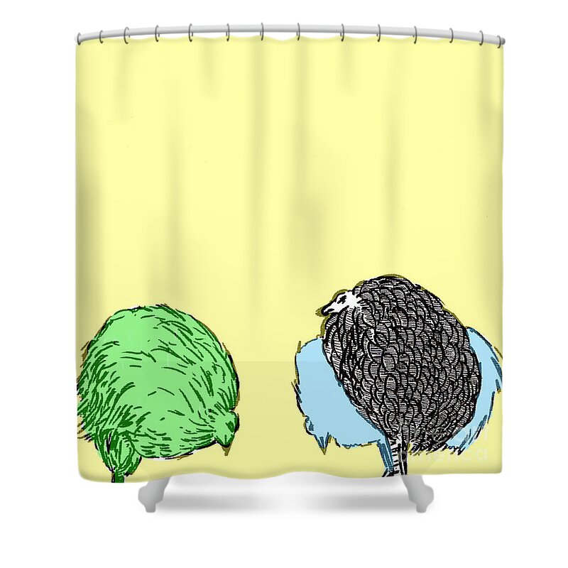 Chickens Shower Curtain featuring the painting Chickens three by Jason Tricktop Matthews