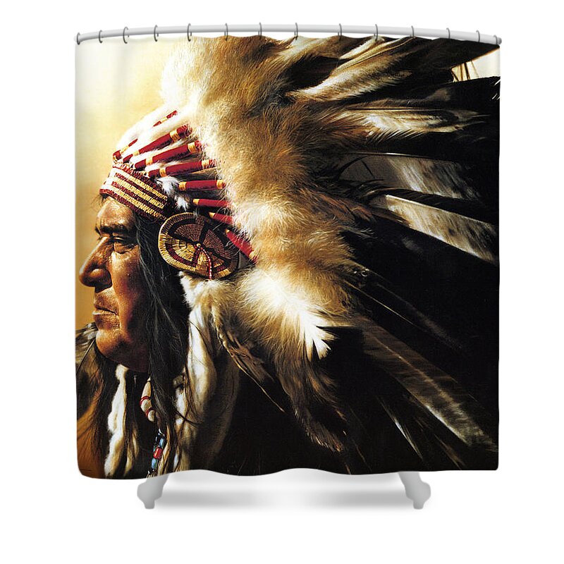 Native American Shower Curtain featuring the painting Chief by Greg Olsen