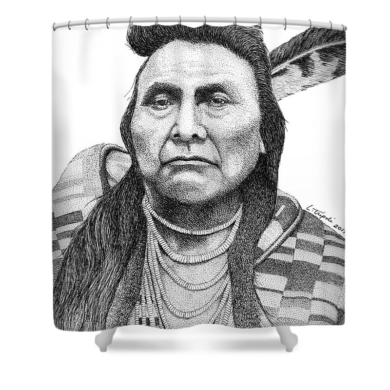 Portrait Shower Curtain featuring the drawing Chief Joseph by Lawrence Tripoli