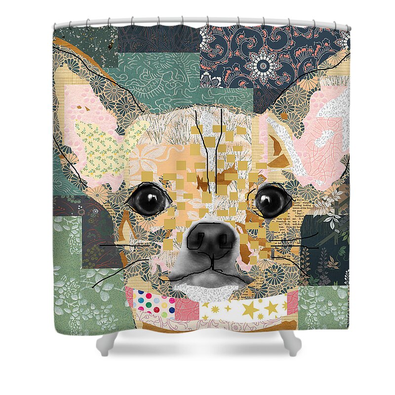 Chihuahua Shower Curtain featuring the mixed media Chihuahua Collage by Claudia Schoen