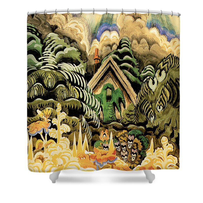 Childhood's Garden Shower Curtain featuring the painting Childhood's Garden by Charles Burchfield