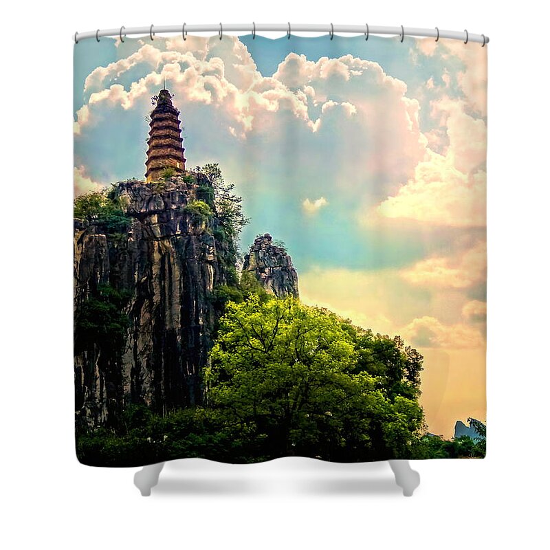 China Shower Curtain featuring the photograph China Guilin landscape scenery photography-8 by Artto Pan