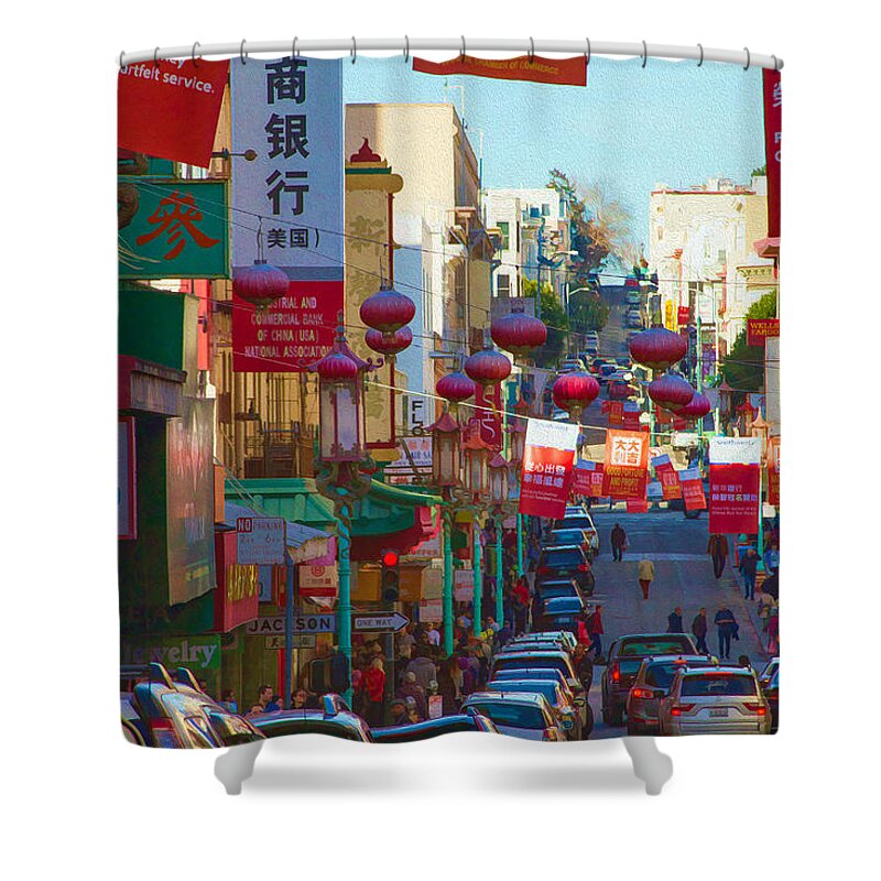 Bonnie Follett Shower Curtain featuring the photograph Chinatown Street Scene by Bonnie Follett