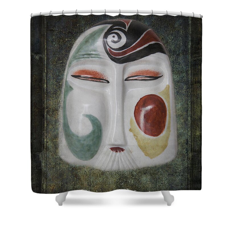 Abstract Shower Curtain featuring the photograph Chinese porcelain mask grunge by Heiko Koehrer-Wagner