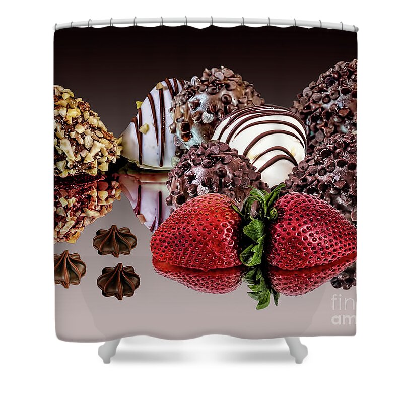 Chocolate Shower Curtain featuring the photograph Chocolate and Strawberries by Shirley Mangini