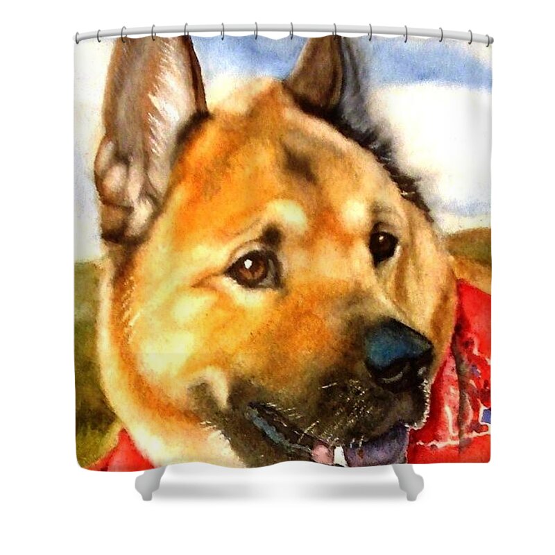 Chow Shower Curtain featuring the painting Chow Shepherd mix by Marilyn Jacobson