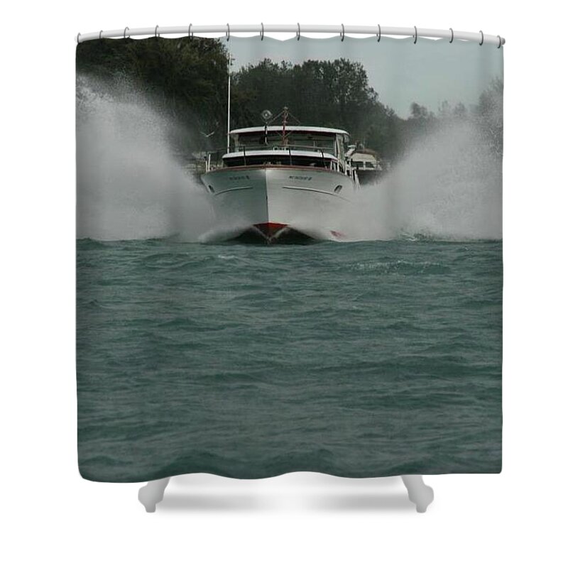 Constellation Shower Curtain featuring the photograph Chris Craft Splash by Dawn Stone