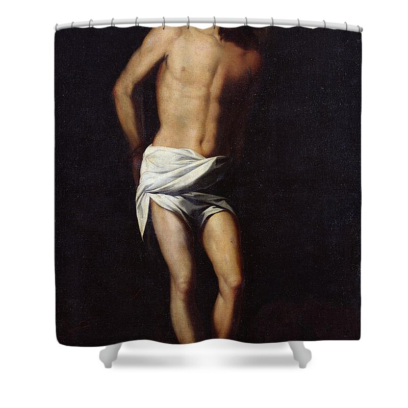 Jesus Shower Curtain featuring the painting Christ bound to the column by Alonso Cano
