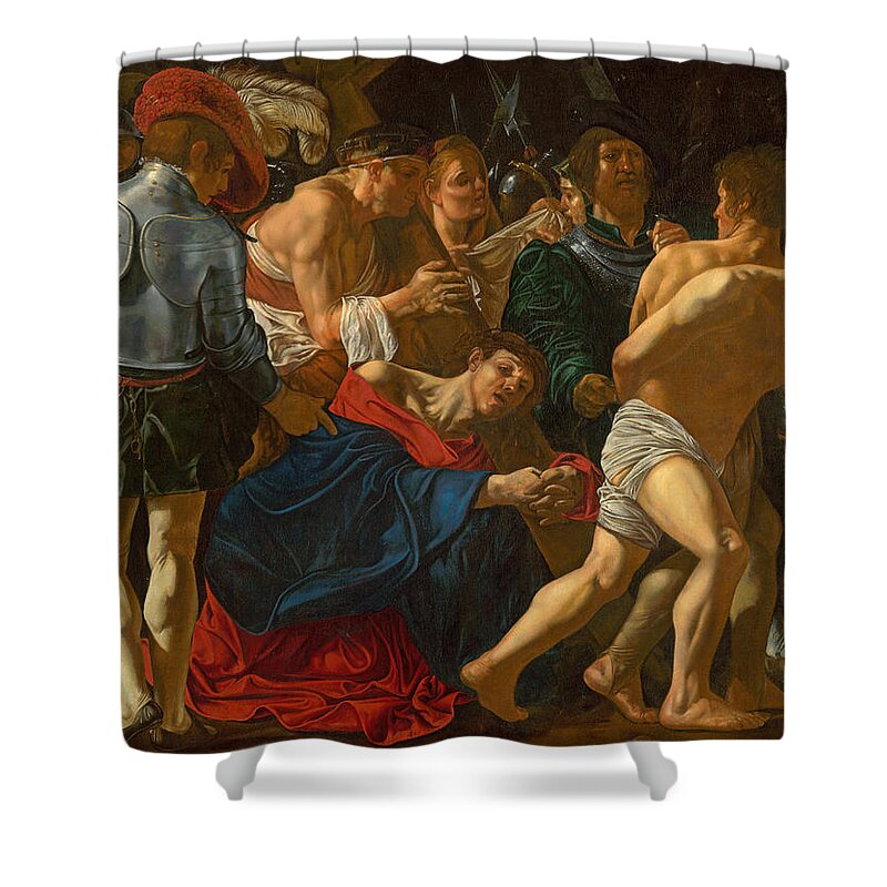 Cecco Del Caravaggio Shower Curtain featuring the painting Christ carrying the Cross by Cecco del Caravaggio