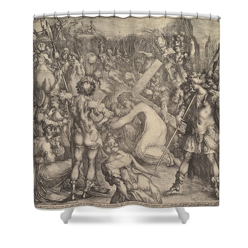 Jacques Bellange Shower Curtain featuring the drawing Christ Carrying the Cross by Jacques Bellange