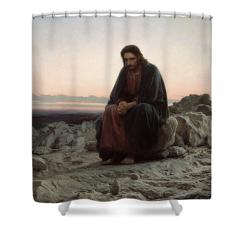 Christ In The Desert Shower Curtain featuring the painting Christ in the Desert by Celestial Images
