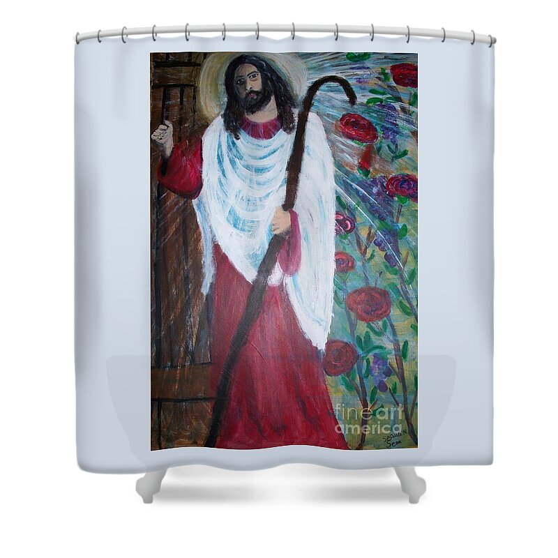 Jesus Shower Curtain featuring the painting Christ Knocking by Seaux-N-Seau Soileau