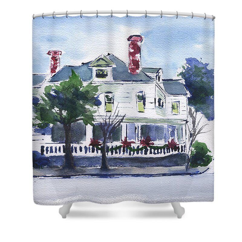 Christmas At Hope Lodge Shower Curtain featuring the painting Christmas At Hope Lodge by Frank Bright