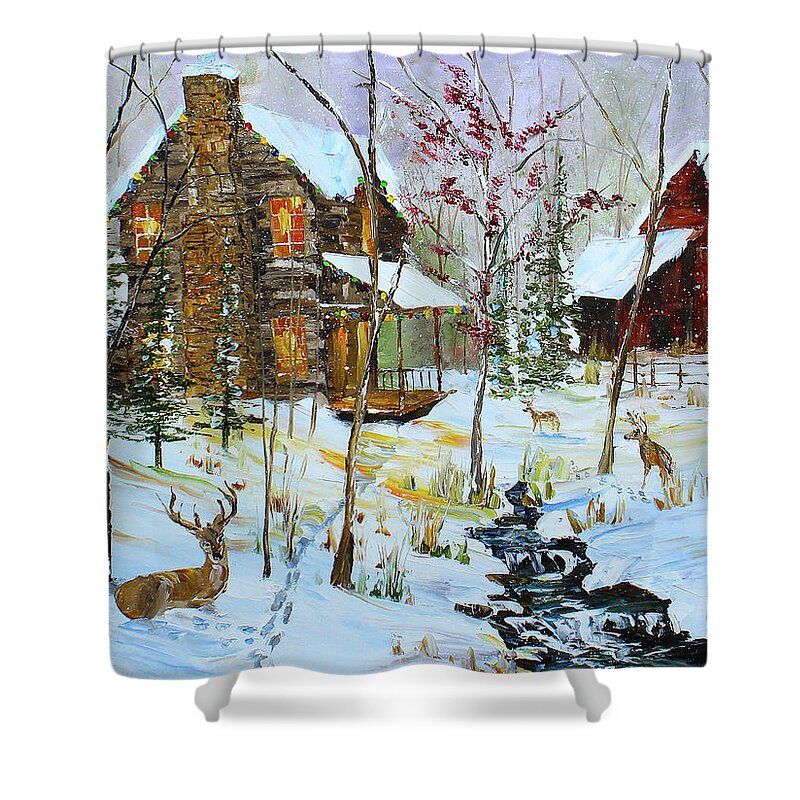 City Paintings Shower Curtain featuring the painting Christmas Cabin by Kevin Brown