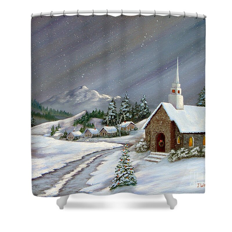 Church Shower Curtain featuring the painting Christmas Church by Jerry Walker