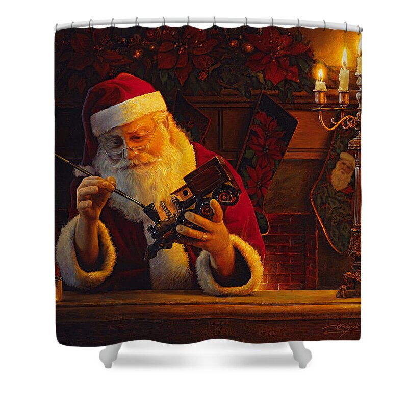 Christmas Shower Curtain featuring the painting Christmas Eve Touch Up by Greg Olsen