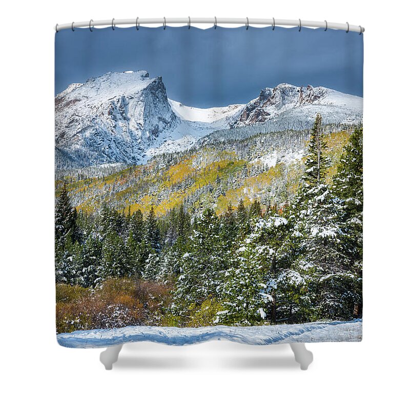 Snow Shower Curtain featuring the photograph Christmas in the Rockies by Darren White