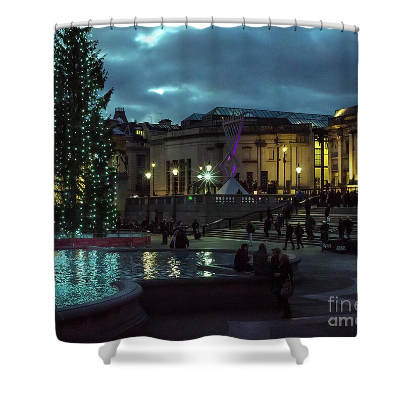 Merry Christmas Shower Curtain featuring the photograph Christmas In Trafalgar Square, London 2 by Perry Rodriguez