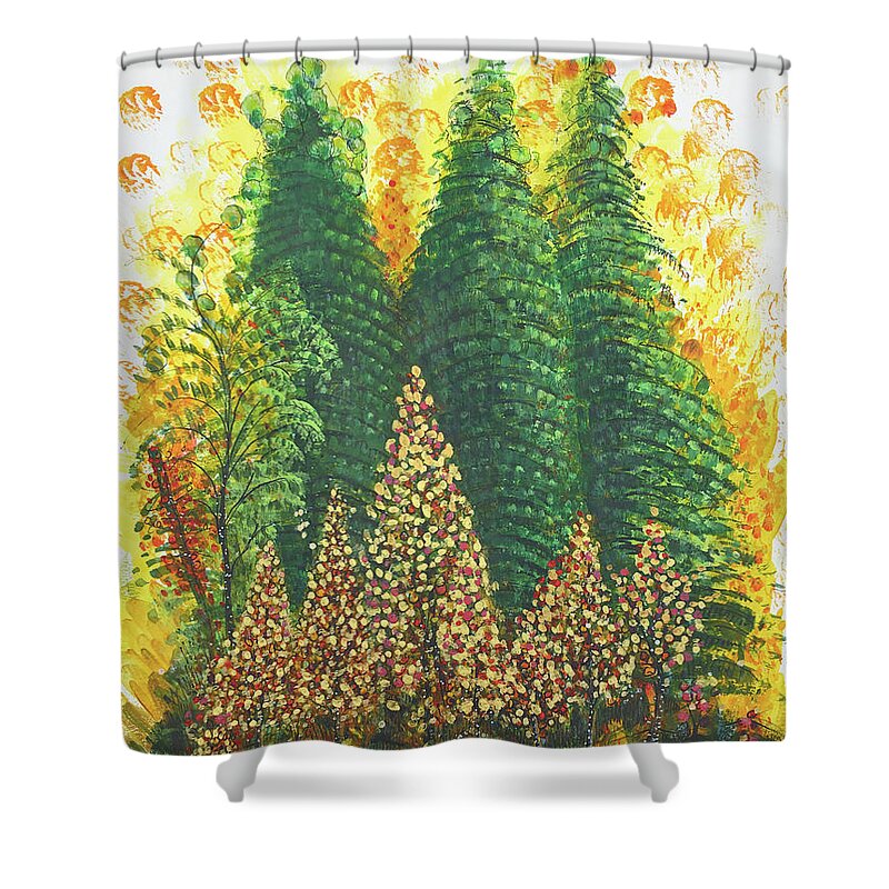 Evergreens Shower Curtain featuring the painting Christmas is Coming by Holly Carmichael