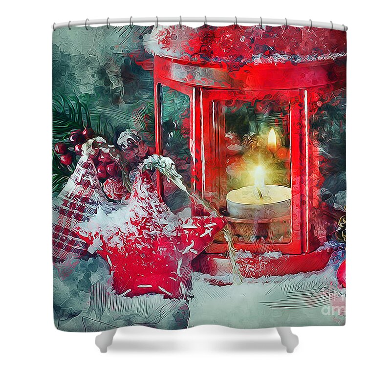 Snowy Evening Mixed Media Shower Curtains
