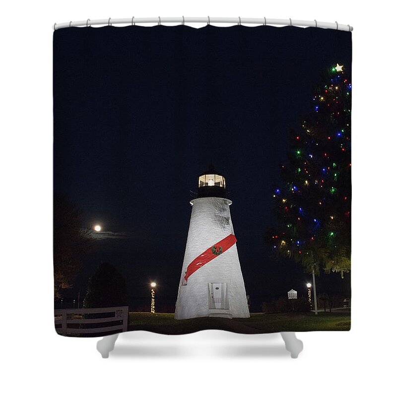 Lighthouse Shower Curtain featuring the photograph Christmas Lighthouse by Gary Wightman