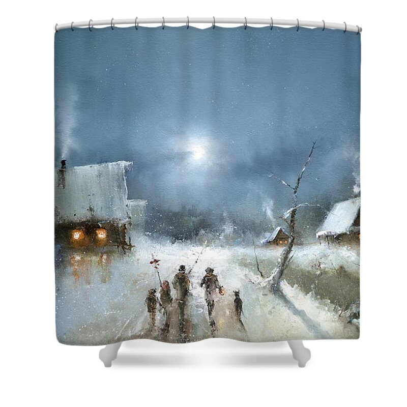 Russian Artists New Wave Shower Curtain featuring the painting Christmas Night by Igor Medvedev