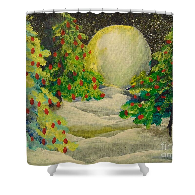 Evergreen Shower Curtain featuring the painting Christmas Night by Saundra Johnson