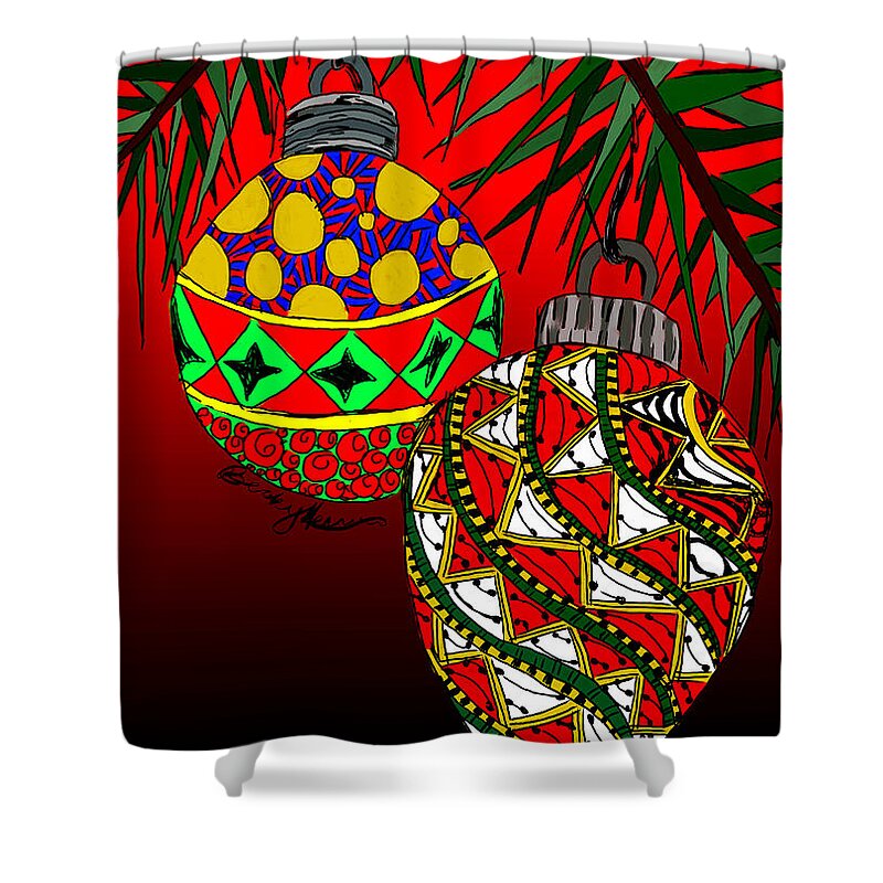 Christmas Ornaments Shower Curtain featuring the painting Christmas Ornaments by Becky Herrera