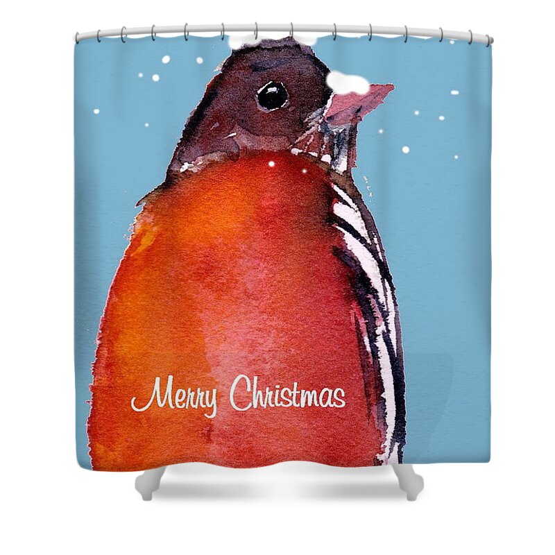 Watercolor Shower Curtain featuring the painting Christmas Robin by Anne Duke