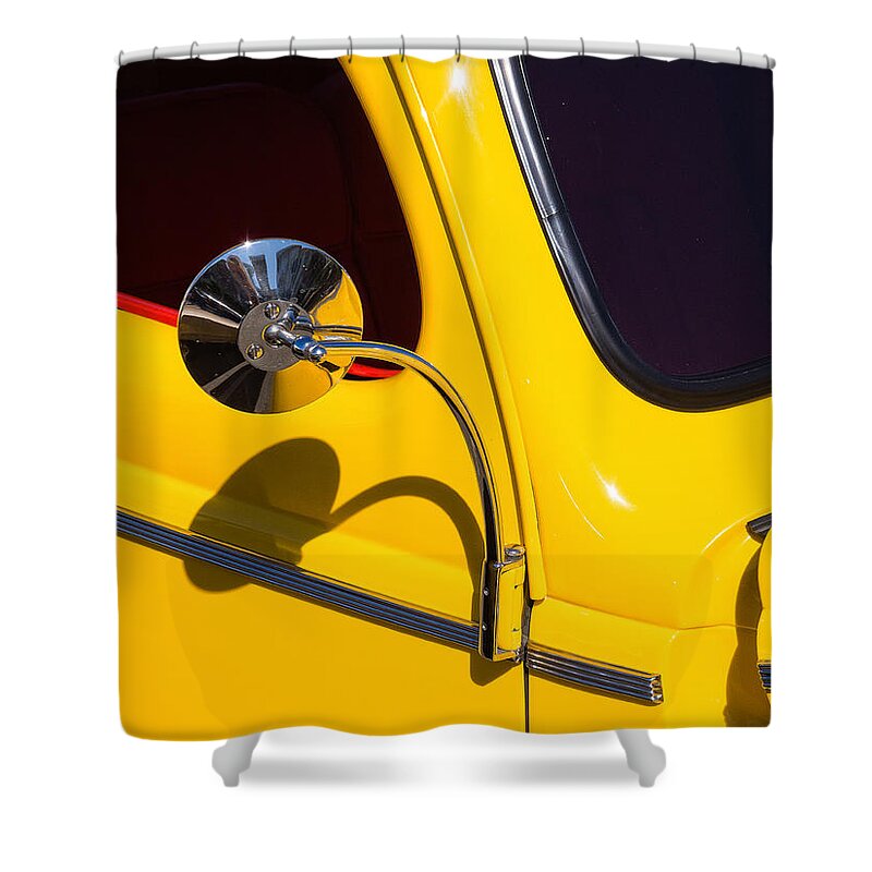 Chevy Shower Curtain featuring the photograph Chrome Mirrored to Yellow by Gary Karlsen