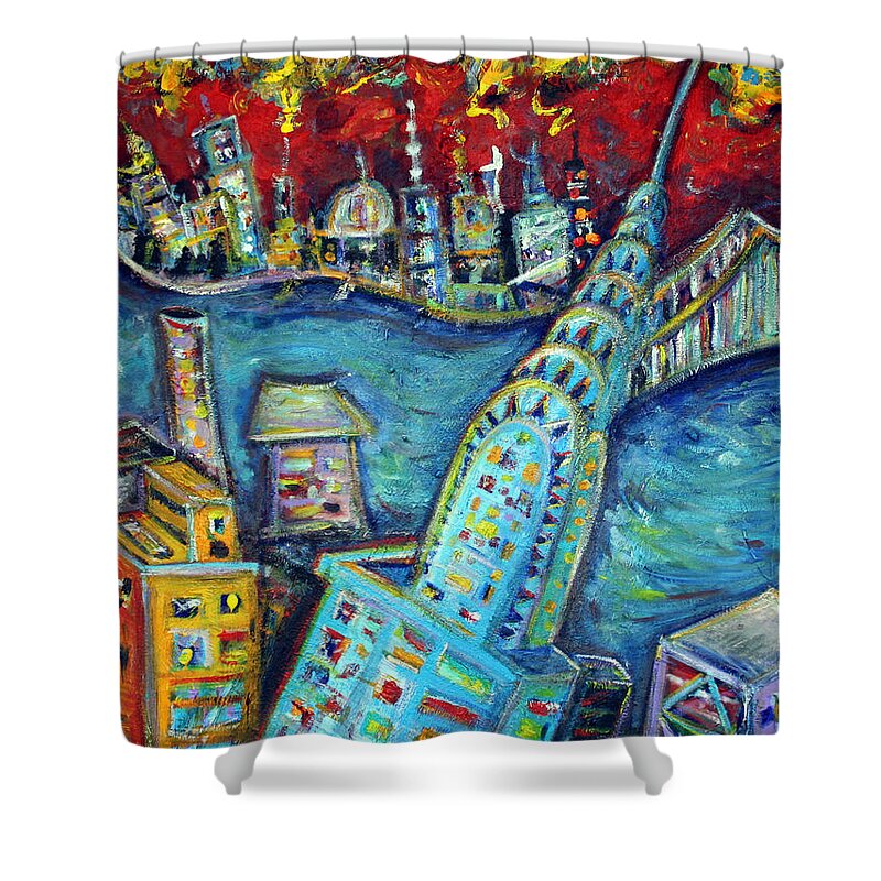 New York City Shower Curtain featuring the painting Chrysler Building by Jason Gluskin