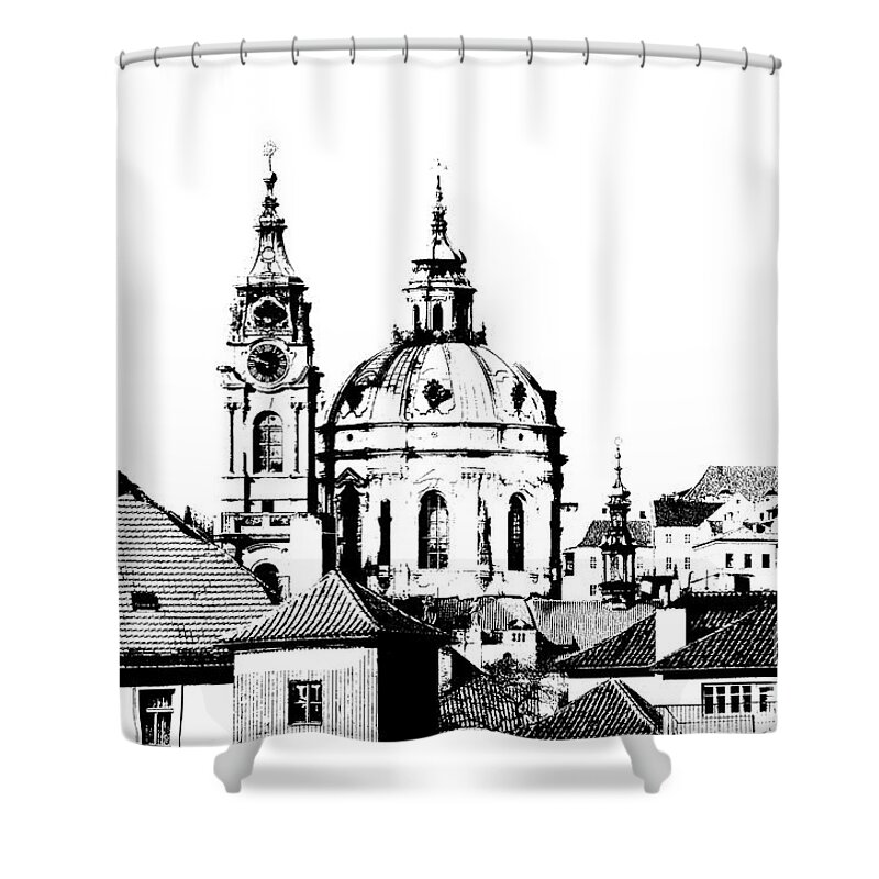 Prague Shower Curtain featuring the digital art Church of St Nikolas by Michal Boubin
