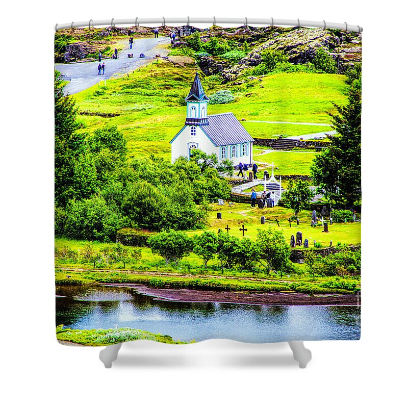 Iceland Remote Churches Landscapes Shower Curtain featuring the photograph Church on the Green by Rick Bragan