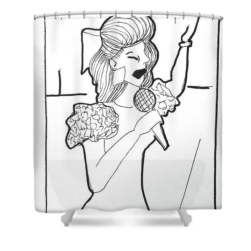 Art Shower Curtain featuring the drawing Church Singer by Loretta Nash