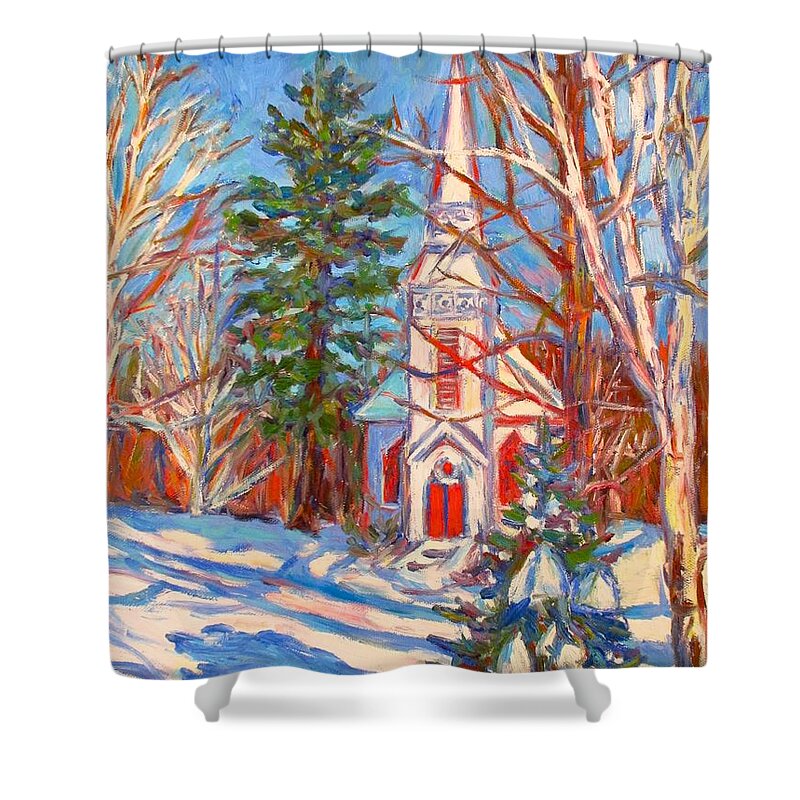 Church Shower Curtain featuring the painting Church Snow Scene by Kendall Kessler