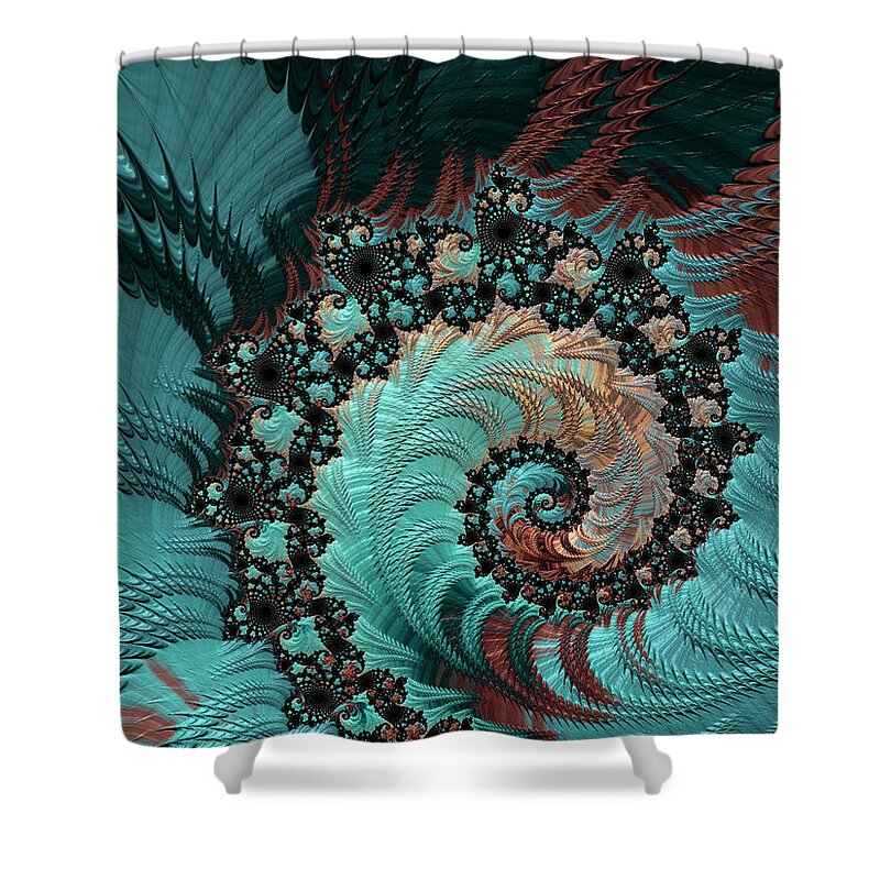 Churning Sea Art Shower Curtain featuring the digital art Churning Sea Fractal by Bonnie Bruno