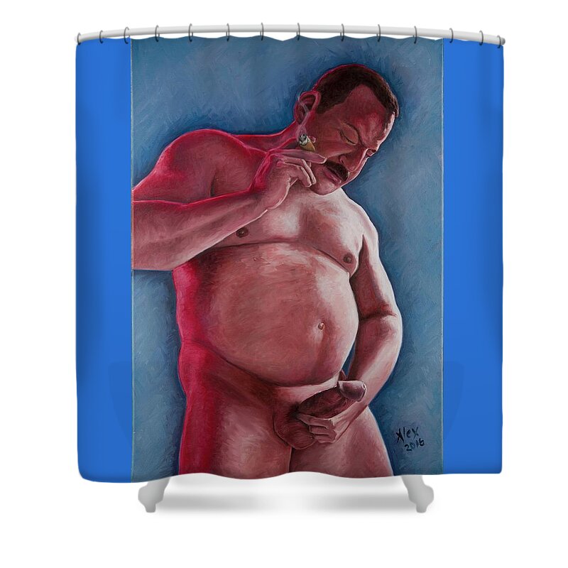 Erotic Shower Curtain featuring the painting Cigar by Alex Abel
